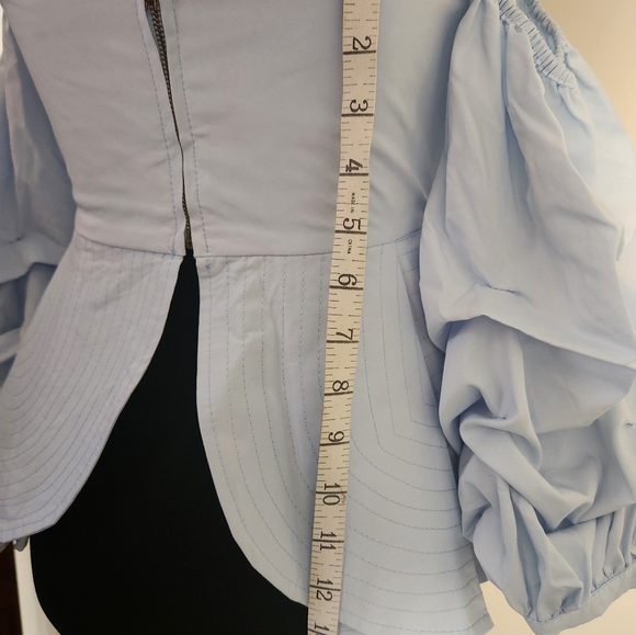 Beulah Style off shoulder bustier puff sleeve blue peplum top Size Small - Picture 13 of 16